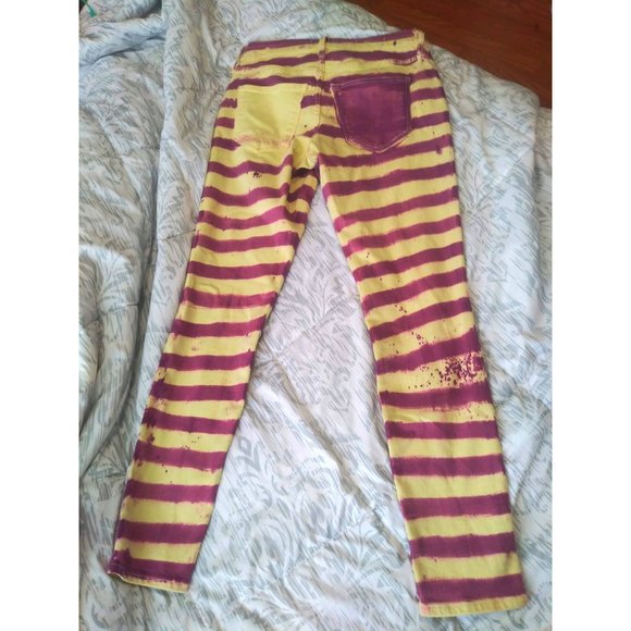 striped yellow and purple dyed pants scenecore punk rave hippie - Picture 2 of 3